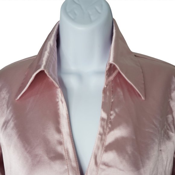Dress Shirt-T Top Pink V-Neck LongSleeve Button-Up - Picture 2 of 7